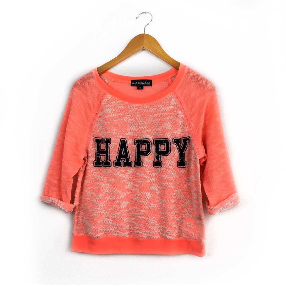 Almost Famous Girls "Be Happy" Neon Sweater Small